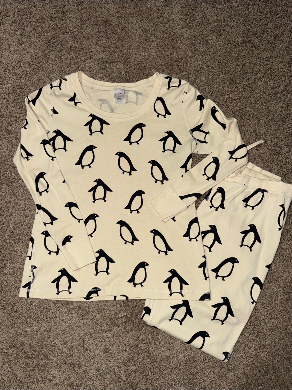 Hannah Anderson Penguin Print Pajama Set - Cream/Black
